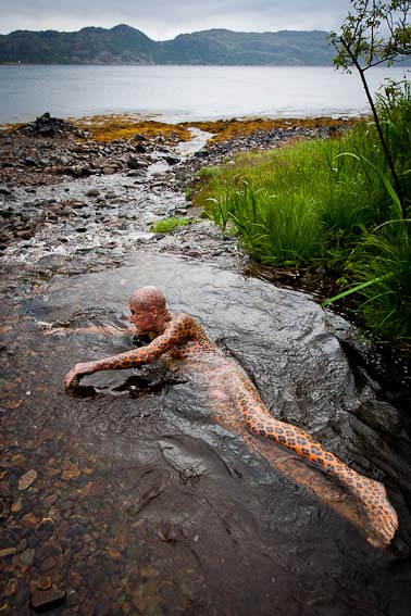 Tom Leppard, the world's most tattoed man, Isle of Skye, Scotland